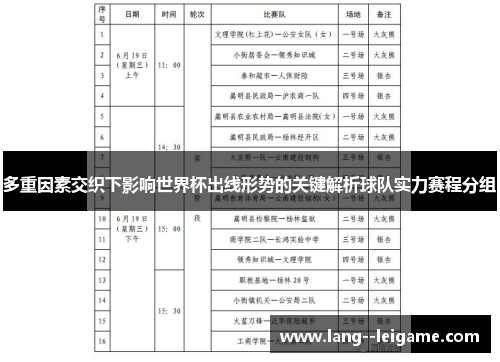 多重因素交织下影响世界杯出线形势的关键解析球队实力赛程分组